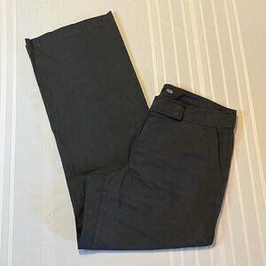 Eileen Fisher Dark Gray Linen Blend Wide Leg Pants Flat Slacks Trousers Size 14